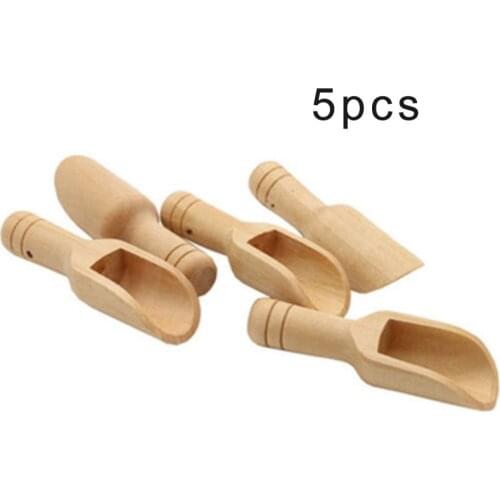 5Pc Mini Wooden Round Handle Spoon Scoop Honey Coffee Condiment Salt Sugar Flour Spoon Kitchen Utens 2.4*7.8cm