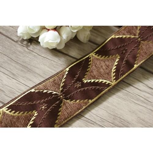 5yards/lot wide 5.8cm Woven Jacquard Ribbon Geometric design with fluff for curtain and clothing accessory LS-1417