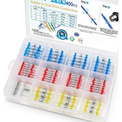 500/50Pcs Heat Shrink Butt Crimp Terminals Waterproof Solder Seal Electrical Connectors Wire Cable Splice Kit Automotive Marine