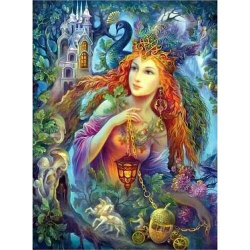 5D DIY Full Round Diamond Painting Beautiful Girl & Peacock 3D Embroidery Cross Stitch Rhinestone Mosaic Home Decor Art Y189