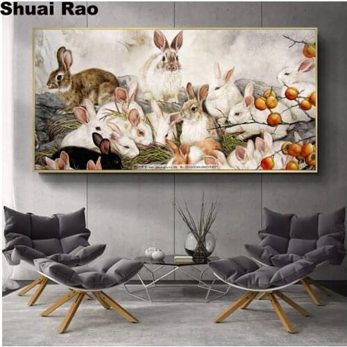 5d rhinestone art,Full square diy 5d diamond painting rabbits get-together paintings by number mosaic cross stitch embroidery