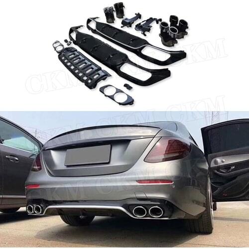 ABS Black Rear Bumper Lip Diffuser Spoiler with Exhaust Tips for Benz E Class W213 E200 E260 E300 2017-2019 E53 Style Diffuser