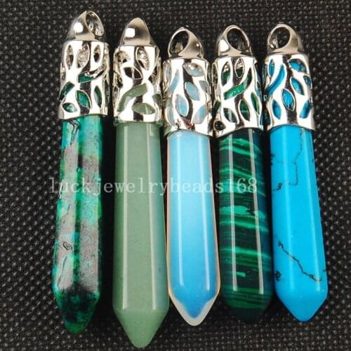 Free Shipping Women Fashion 5pcs New Fashion Mix Stone Hexagonal Pointed Reiki Chakra Pendant Bead C3468