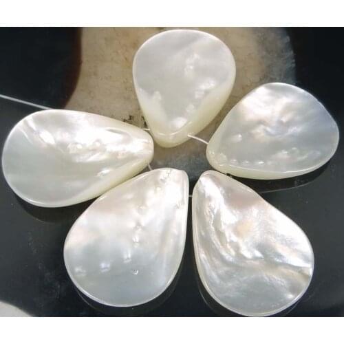 BIG 35x25mm Natural White Saltwater Mother of Pearl Teardrop Pendant Beads (5) DIY