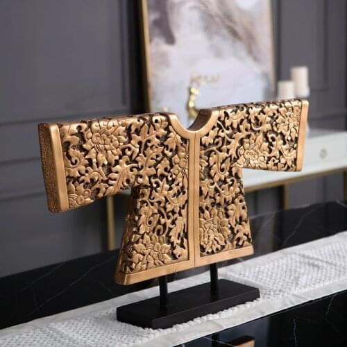 Large 70cm New Chinese Style Yellow Jacket Porch Sculpture Living Room Decor Tang Suit Clothes Antique Decoration Opening Gift