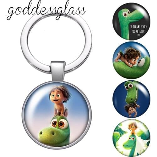 Disney Cartoon Dinosaur Arlo Spot glass cabochon keychain Bag Car key chain Ring Holder Charms keychains gift