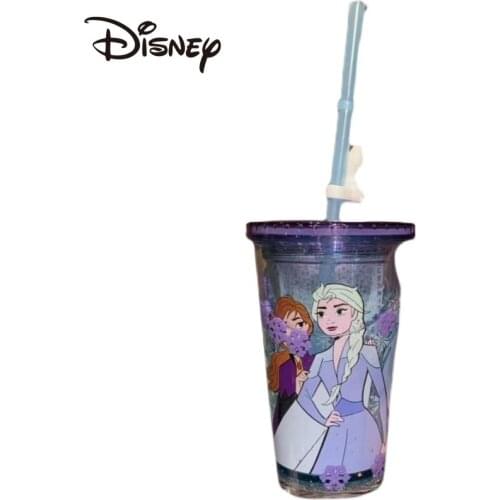 Disney Frozen Elsa Anna Xuebao Cartoon Water Injection Cup with Straw Drinking Cup Children Cartoon Strap Cup withStraw