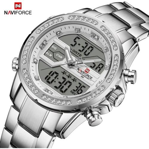NAVIFORCE New Male Watch Digital Analog Quartz Watches Mens Stainless Steel Sport Waterproof Wristwatch Relogio Masculino