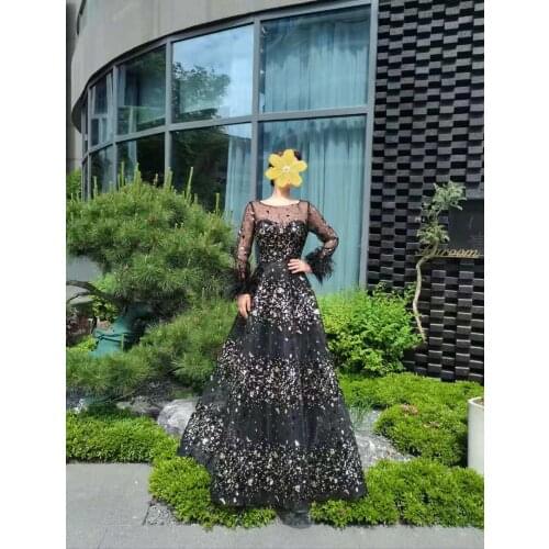 Black Gowns Prom Party Long Sleeves A-Line Ladies Evening Dresses Luxury Party Dress1699 For Women Wedding Party Graduation