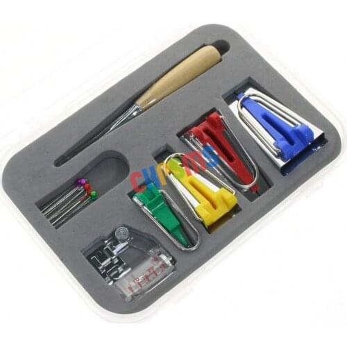 #CY-BTM-S1 1SET 16pcs Fusible Bias Binding Tape Maker Sewing Quilting Awl Binder Foot Tools Kit