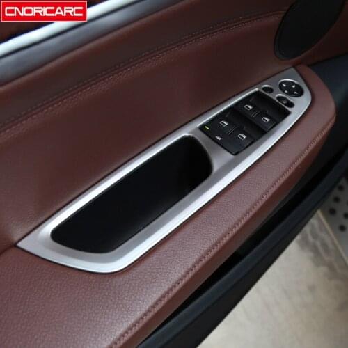 Car Door Armrest Panel Decoration Decals For BMW X5 E70 X6 E71 2008-2014 LHD Stainless Steel Window Glass Lifting Buttons Trim