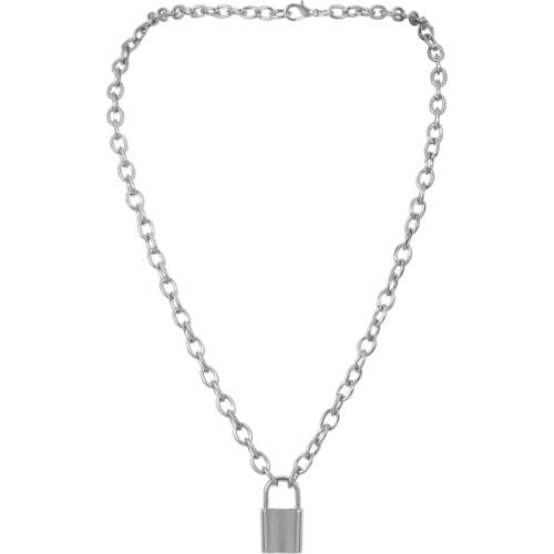 Stainless Steel PadLock Pendant Long Necklace Brand New Rolo Cable Chain Necklace Women Collar Choker Jewelry