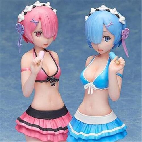 2Pca/set Anime Figurine Life In A Differrent World From Zero Rem And Ram Holding Ice Cream Statue PVC Collection Model Sexy GK