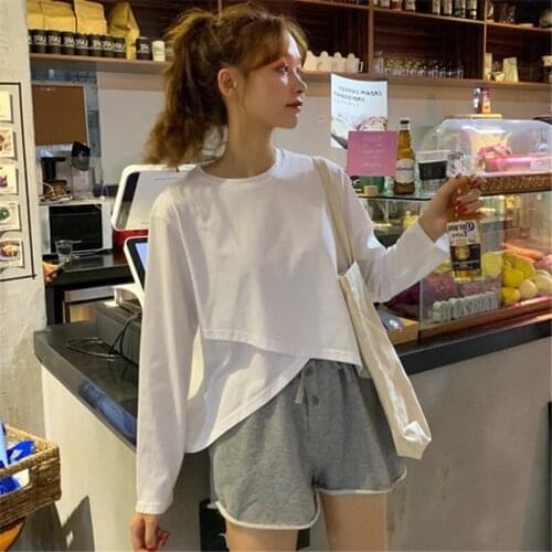 T-shirt Women Long Sleeve Solid Designer Tops Womens All-match Slim Tees Female Clothing Trendy Casual Ulzzang Tees Harajuku