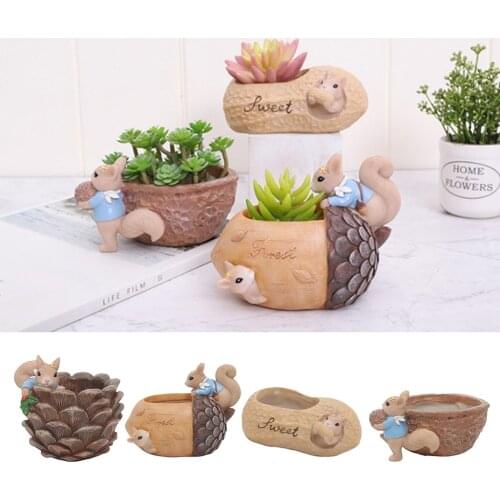 Pack of 4 Nuts and Squirrels Succulent Cactus Plant Pot, Resin Flower Pot Container Planter, Perfect for Home Decoration