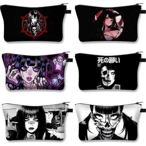 Gothic Dark Loli Cosmetic Case WomenToiletry Bag Ladies Makeup Bag Girls Lipstick Storage Bags Cute Wash Bag For Travel