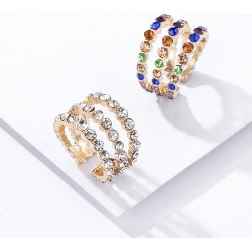 2019 Hot Sale Crystal Ear Cuff Clip Earrings For Women Rainbow Colorful Rhinestone Metal Earrings Statement Party Jewelry