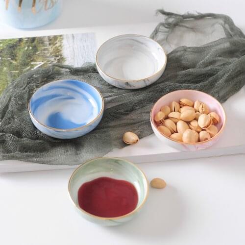 Marbling Ceramic Side Dish Round Seasoning Vinegar Dish Household Mustard Seasoning Small Sauce Snacks Plate