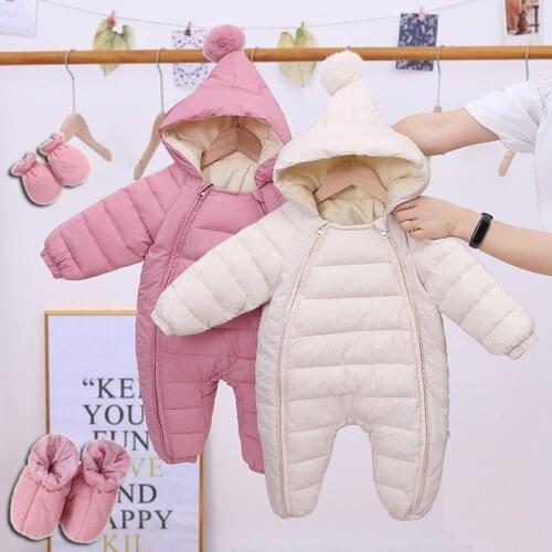 2020 Newborn Baby Jumpsuit Hooded Plus Velvet Warm Baby Boys Snowsuit Toddler Snow Suit Baby Girl Cotton Overalls Rompers