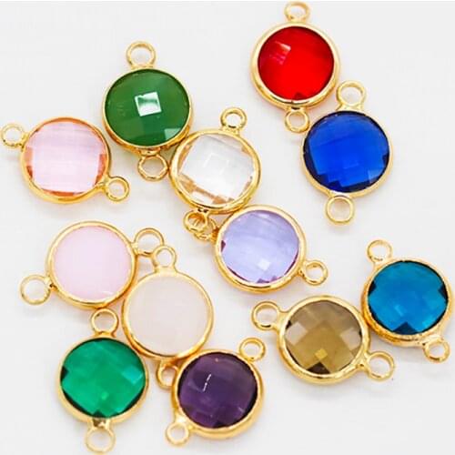 12p10mm 12mm Round rhinestone Faceted Framed glass pendant necklace connector earrings findings 2-loop jewelry Gold plated Beads