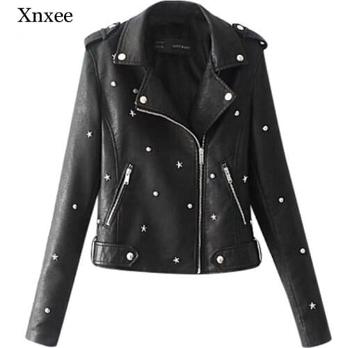 Pu Streetwear & Coats Jackets Womens Casual Solid Color Lapel Zipper Long Sleeve Rivet Leather Jackets Overcoat Windbreaker Coat