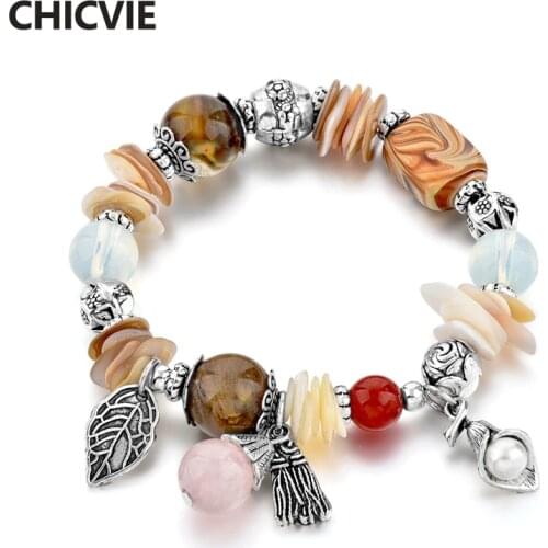 CHICVIE Femme Vintage Boho Jewelry Flower Bracelets & Bangles For Women Beads Charm Crystal Bracelet Bijoux Ethnic SBR170039