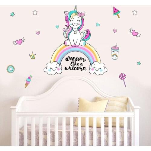 Hot selling cute Unicorn pvc wall sticker cartoon childrens room decoration self adhesive decorative painting ksd8860