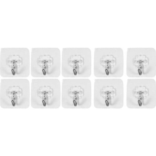 10 Packs Reusable Adhesive Hooks,Transparent Heavy Duty Wall Hooks with No Scratch, Waterproof and Oilproof for Bathroom, Bedroo