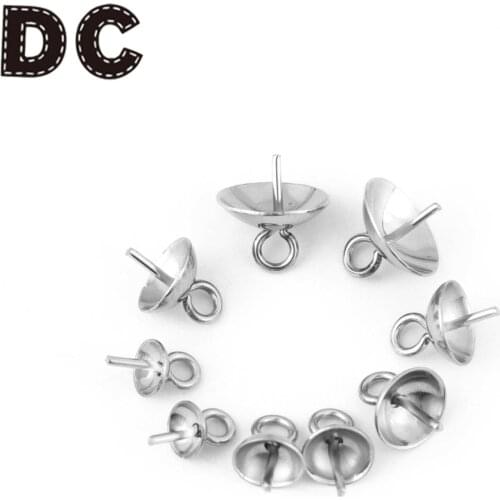 Fashion 20pcs/lot Round Stainless Steel Tone Screw Eyes Bails Top Drilled Beads caps pendant charm connector DIY Jewelry making