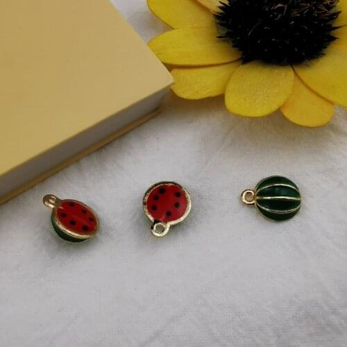 MuhNa 10pcs Mini Watermelon Enamel Fruit Charms Alloy Jewelry DIY Accessory Half A Watermelon Pendants Earring Bracelet Floating