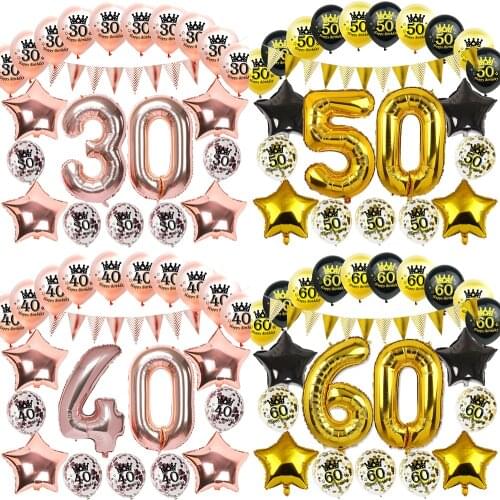 Birthday Inflatable Confetti Clear Balloons 16 18 21 30 40 50 60 70 80 90 Year Rose Gold Party Decoration Adult Helium Ball