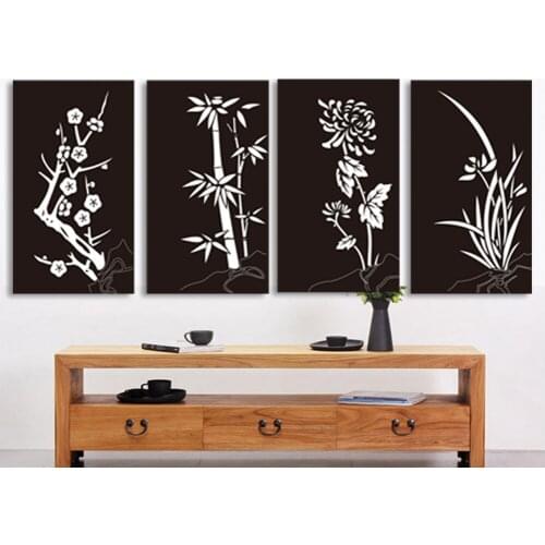 Traditional Chinese Style Canvas Print Mei Lan Zhu Ju White Black Wall Poster Art Picture Modern Wall Picture No Frame LZ324