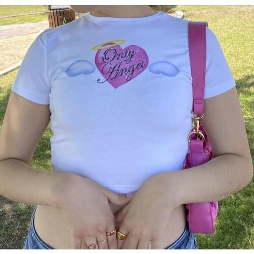 New Arrived Only Angel Print Women Tops Female Wing Crewneck T-shirt Love Harajuku Shirt Gift for Her Plus Size Lady Tee