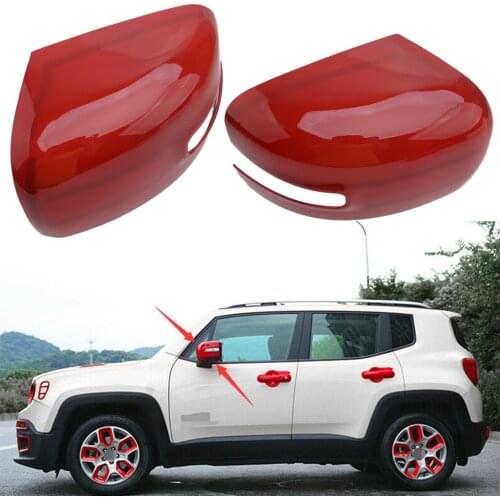 CITALL 2 pcs Red Rear View Side Mirror Cover Trim Fit For Jeep Renegade 2015 2016 2017 2018 2019 2020