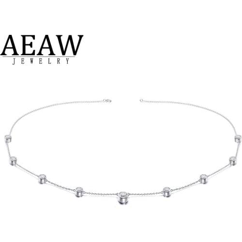 AEAW 5.0ctw 1.0ct 6.5mm 0.5ct 5.0mm Round Brilliant Cut Moissanite Pendant Necklace Chain D Color VVS1 Real 14k White Gold