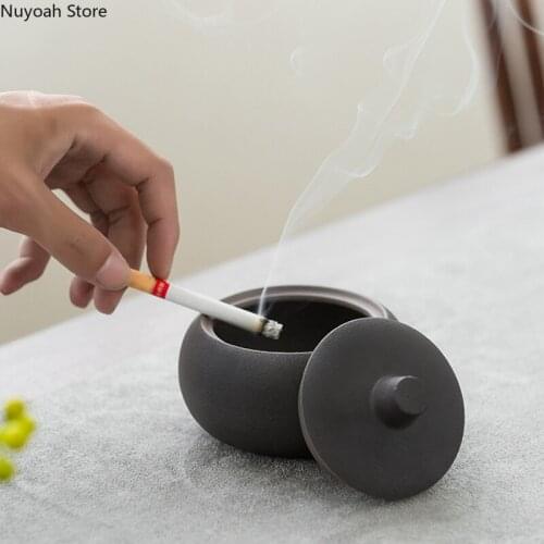 Creative Ashtray Household Living Room Ceramic with Cover Anti Fly Ash Storage Box Ornaments Home Decoration Accessories