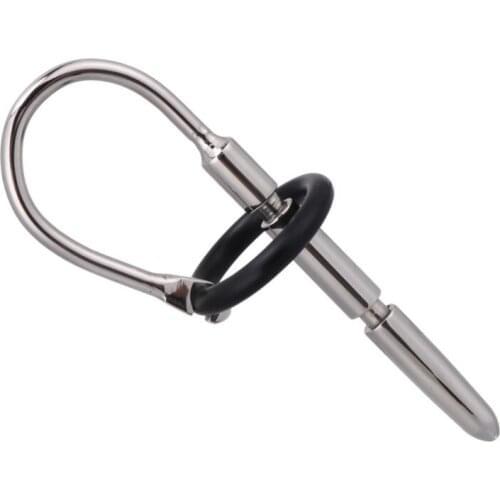 Latest Male Stainless Steel Urethral Sounding Stretching Stimulate Bead Dilator Penis Plug W Cock Ring BDSM Sex Toy 605
