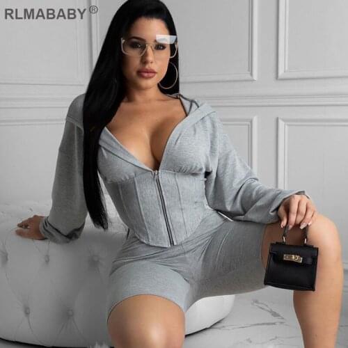 Casual Sportwear 2 Piece Set Women Corset Hooded And High Waist Shorts Set Zipper Bodycon Summer Clother For Women Tracksuit