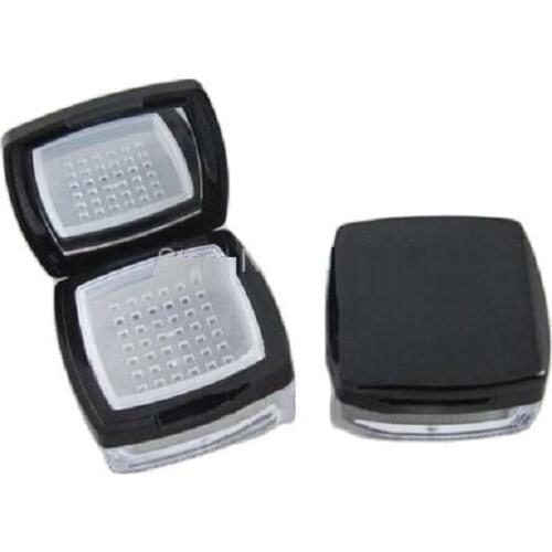 10ML 30pcs/lot Empty Black Loose Powder Case with Mirror, Square Loose Powder Box with Sifter, Plastic Cosmetic Powder Container