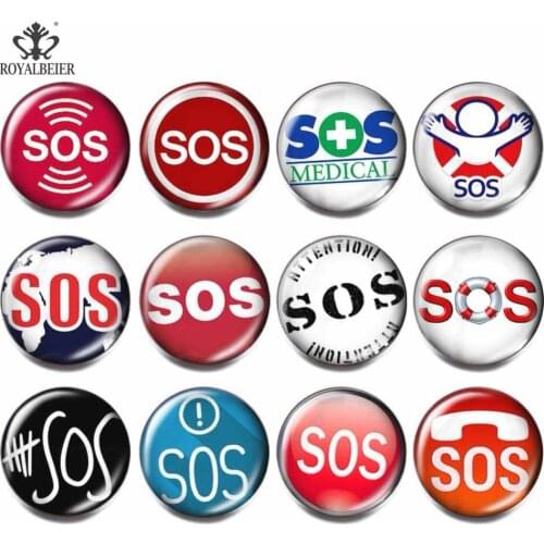 Royalbeier 12pcs/lot Call For Help Image Glass Charms 8mm Snaps Buttons For Snaps Bracelet Glass Mix Beads Snap Jewelry