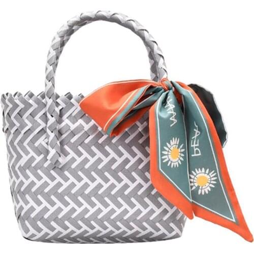 Handmade Ribbon straw bag retro ethnic style rattan bag bamboo woven middle-aged lady woven handbag