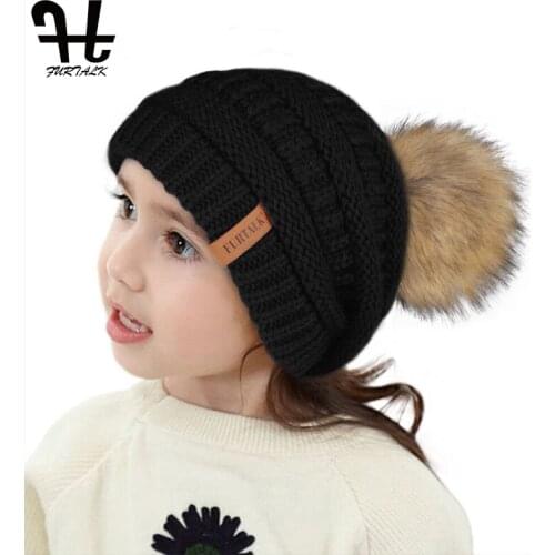 FURTALK Winter Hat Kids Boy Girls Pompom Hat Children Velvet Slouchy Beanie Hat Knitted Warm Baby Winter Cap for 2-10 Years