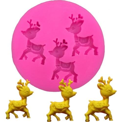 Christmas Deer Shape fondant silicone mold kitchen baking chocolate pastry candy Clay making cupcake lace decoration tools F0109