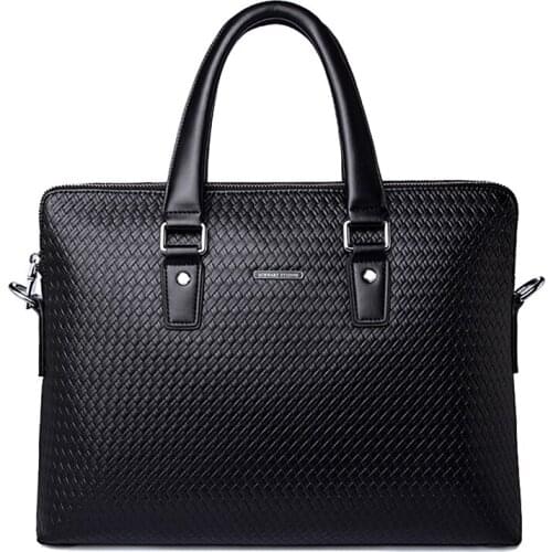 Brand Mens Briefcase Genuine Leather Laptop bags Knitting Cow Leather Handbag Men Travel bag Woven Documents Tote Large New