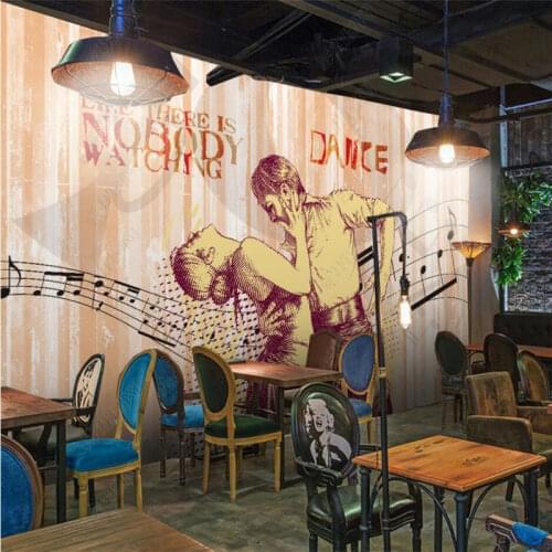 Retro Dancer Dancing Background Wall Paper 3D Ballroom Dance Music Restaurant Club KTV Industrial Decor Mural Wallpaper 3D