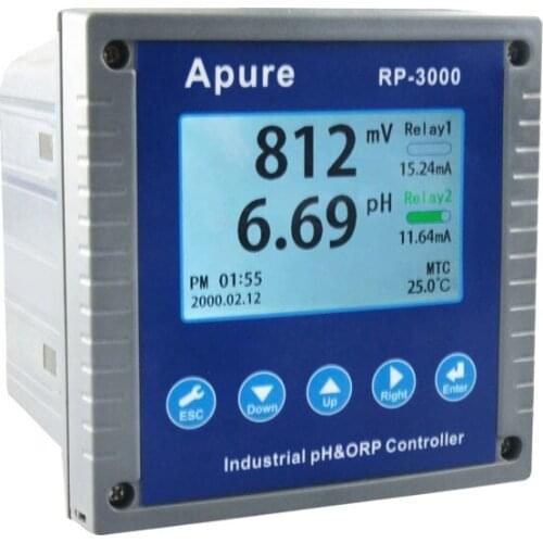Apure 4-20ma 2 relays waste tap or swimming pool water tester automatic digital ph and orp meter controller