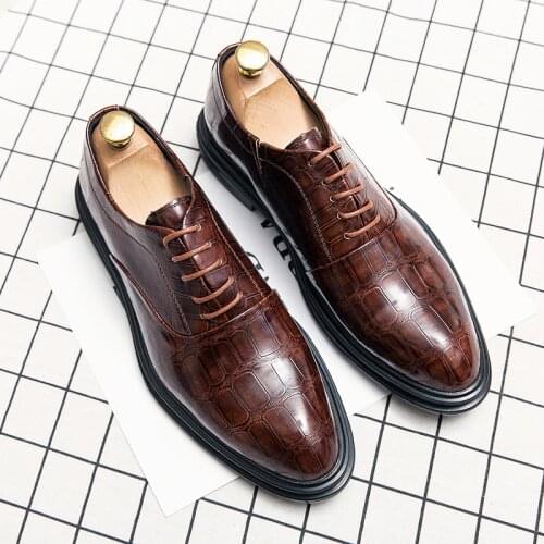 Men PU Leather Shoes Casual Shoes Dress Shoes Spring Fashion Casual Shoes Crocodile Pattern Leathe Shoes Big Size Lace up Shoes