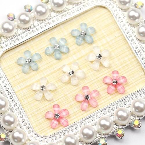 10pcs Japanese nail art decoration Five-petaled glazed flowers white pink light blue transparent flower nail art sticker BZ147