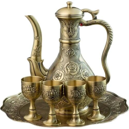 Ancient Style Wine Set Chinese Style Rose Wine Glass Creative and Classical Sake Pot Household Spirit Glass Spirits Decoration