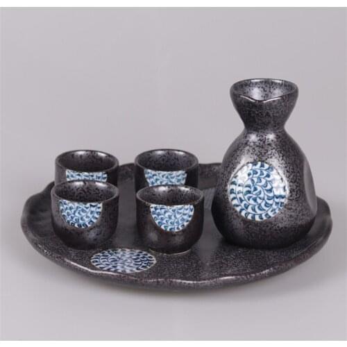 Japanese sake set black wine warm pot cup bottle tray restaurant special ceramic wineware white yellow wine